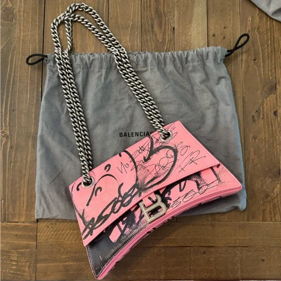 Balenciaga WOMEN'S CRUSH SMALL CHAIN BAG in graffiti pink - Picture 1 of 6